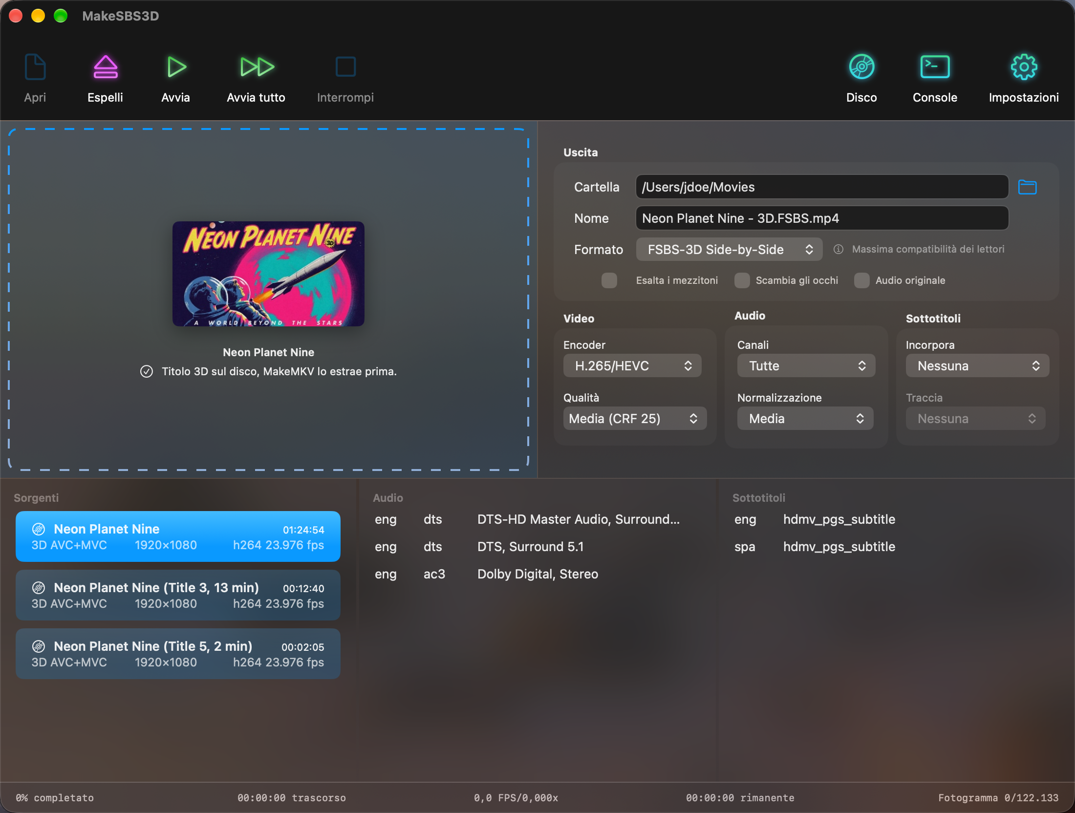 I titoli 3D di un disco nell’elenco Sorgenti con la copertina